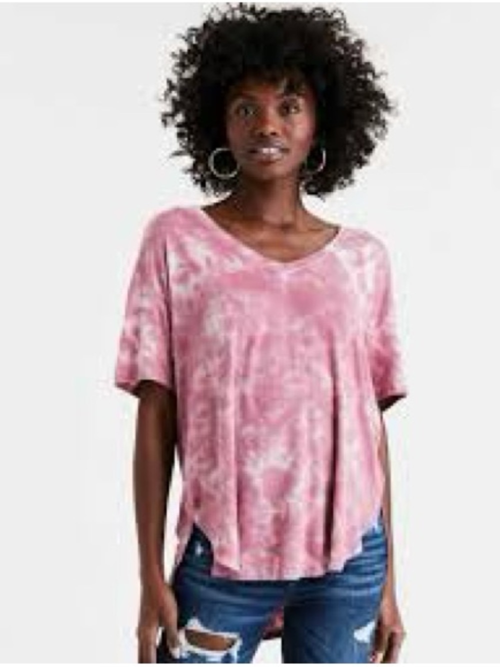 American Eagle Outfitters Soft & Sexy Pink Tie-Dye V-Neck Short Sleeve Top​​​